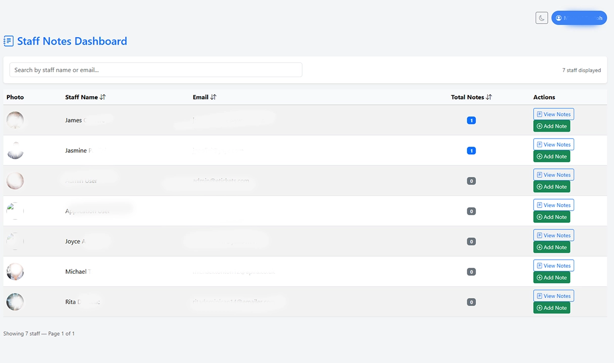 Staff Notes & Records
